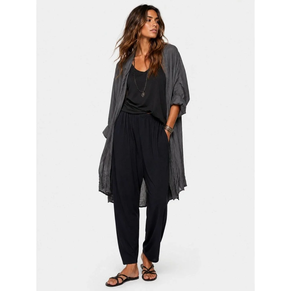 Planet by Lauren G Navy Blue Matte Jersey Lagenlook Pants Minimalist Relaxed 2 M
